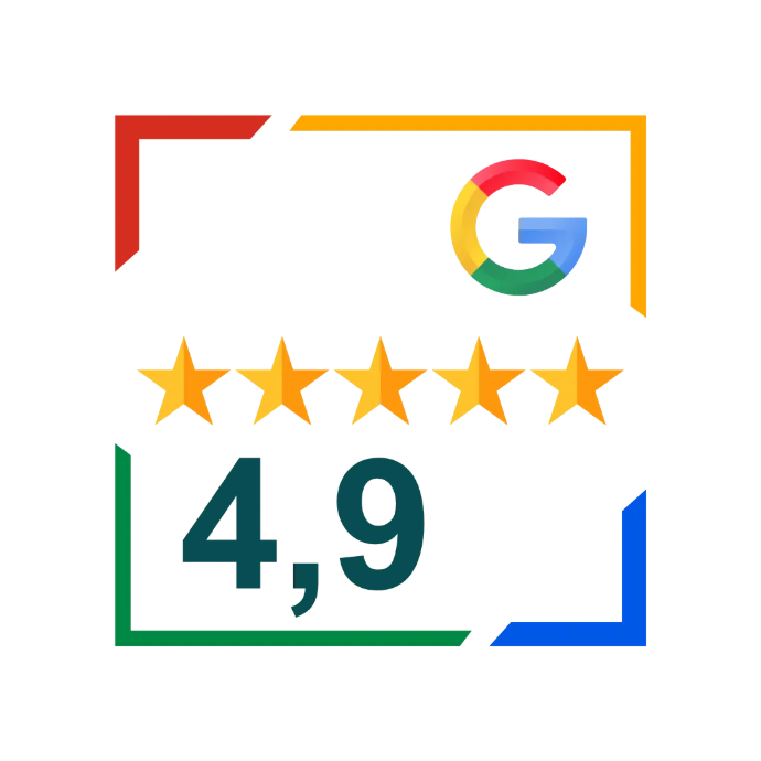 Logotipo de Google con la calificación de las reseñas de 4,9