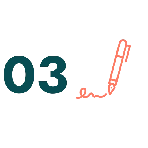 icono del número 3 y una firma con pluma 